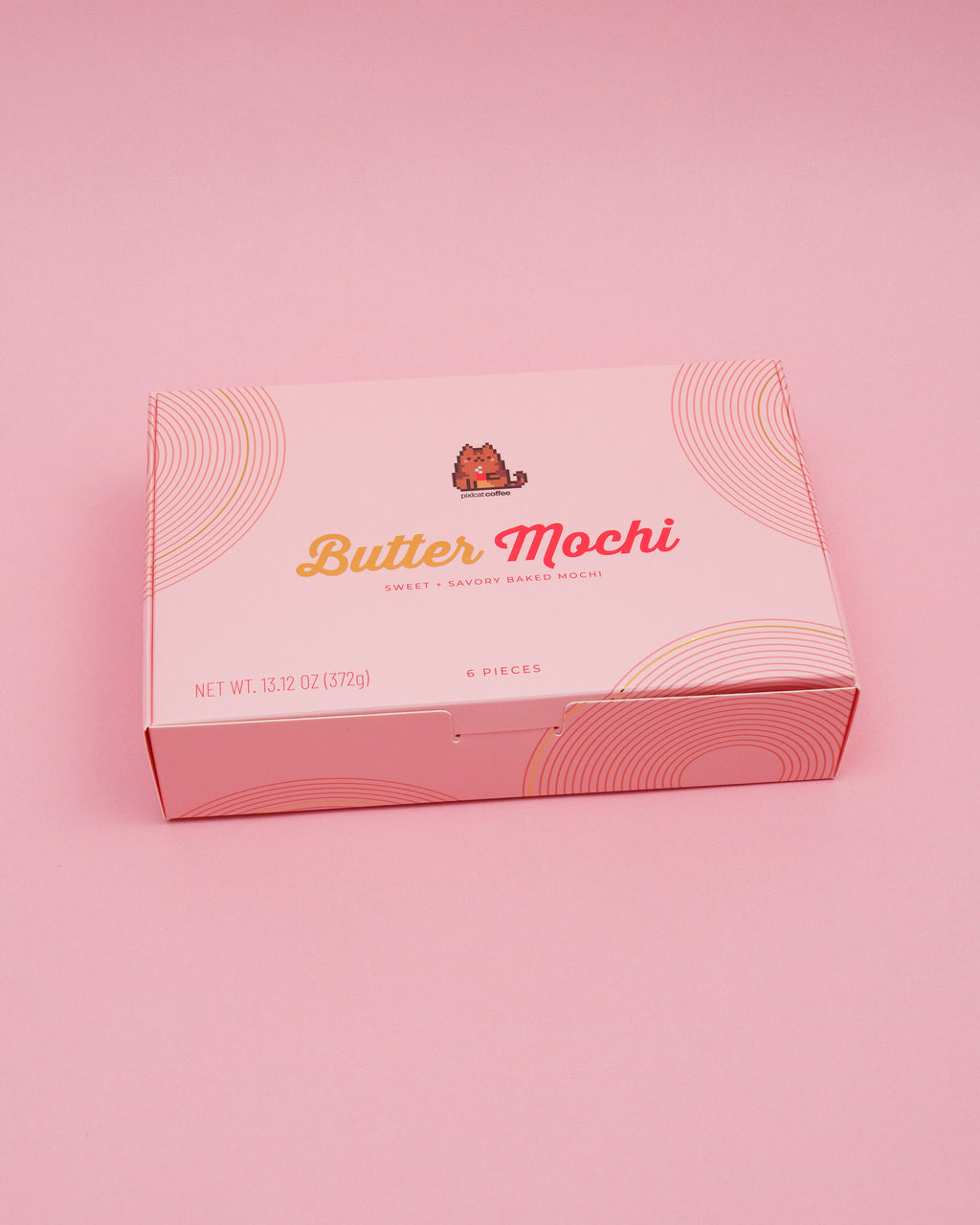 Build your own butter mochi 6 piece box hero shot in pink box