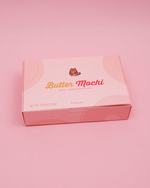 Build your own butter mochi 6 piece box hero shot in pink box