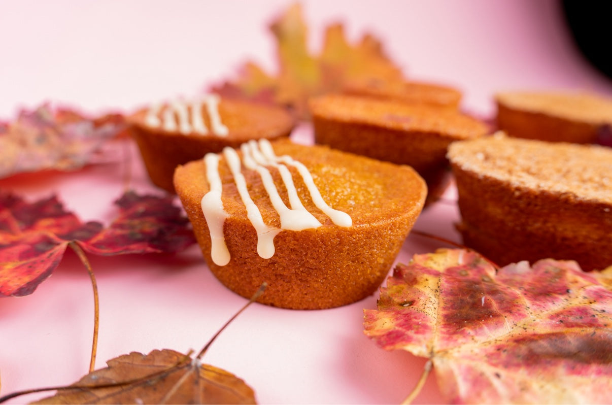 Pumpkin butter mochi with a white drizzle
